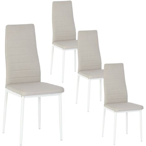 Lot de 4 Chaises Design Beige Tissu Scandinave Chaise de Salle à manger (1/4)