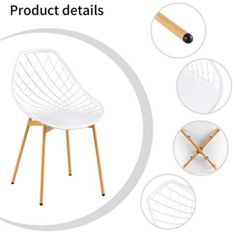 Chaise Salle a Manger Lot de 6, Chaise Scandinave avec Pieds en Métal, Chaise Cuisine Chaise Salon Chaise de Salon, Blanc