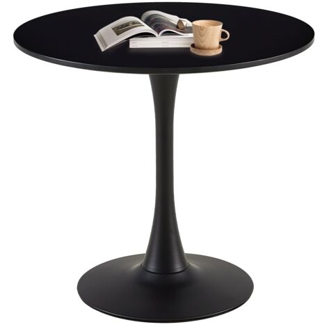 Eggree – Table de salle à manger ronde 70cm – MDF noir avec fer – Capacité 100kg – Assemblage requis – Pour petits espaces (1/3)