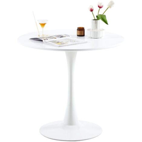 Eggree – Table de salle à manger ronde 70cm – MDF et fer – Pour petits espaces – 2 places – Blanc moderne (1/2)
