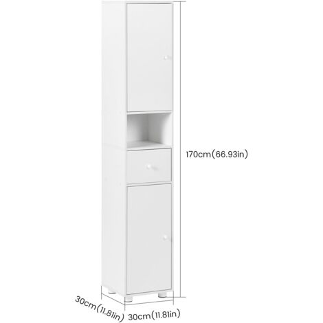Armoire de cuisine à 6 portes, avec 3 portes en verre trempé, buffet, étagères réglables, 30 x 120 x 180 cm, blanc