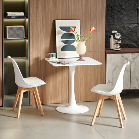 en.casa] Table de Salle à Manger Carrée Design Élégant pour 2 Personnes MDF Plastique 80 x 80 x 76 cm Blanc