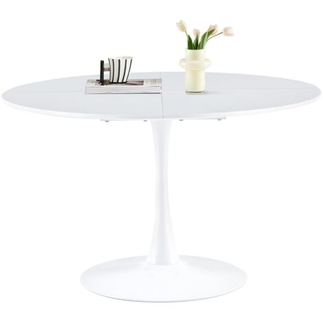 Eggree – Table ronde moderne 120 cm – Pour 4 à 6 personnes – MDF blanc – Design haut et durable – Utilisation cuisine, salon, bureau (1/4)