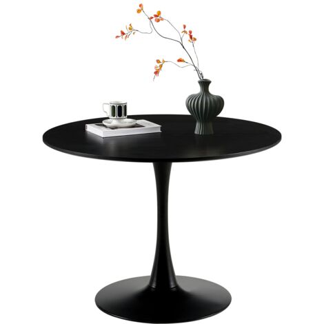 Table de salle à manger ronde moderne, table de bar, pour cuisine, salon, bureau, 2 à 4 personnes, diamètre 100 cm, noir (1/4)