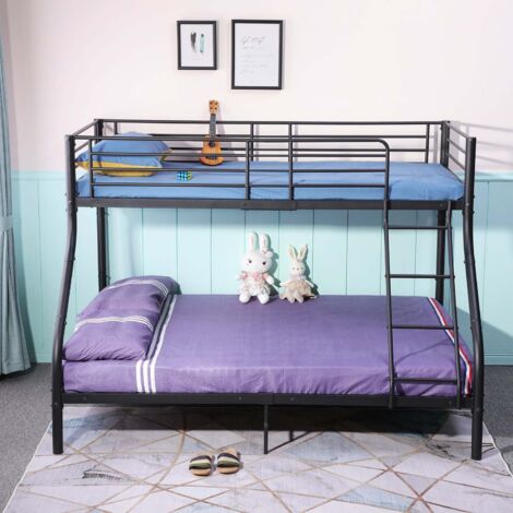 EGGREE Lit Double Cadre Métal 140x190 Cm Noir - Structure Robuste Avec Rangement