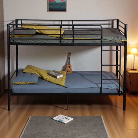 Eggree – Lit superposé en métal noir 208,8 x 97 x 150,4 cm – Échelle latérale – Barrière de sécurité – Pour matelas 90 x 200 cm (1/4)