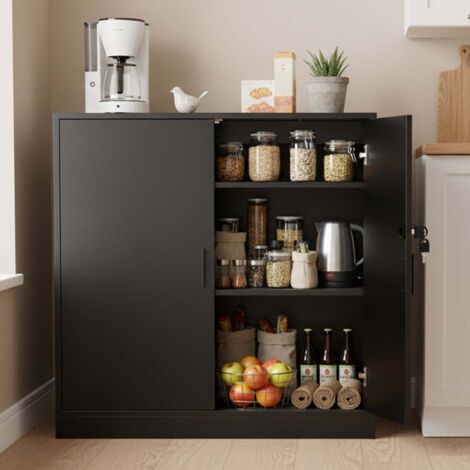 Eggree – Armoire à chaussures noire fermant à clé – Structure 15mm – 2 portes avec étagères réglables – Rangement sécurisé et esthétique moderne