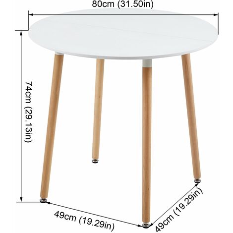 Table à Manger Ronde Moderne Laquée Blanc Mat pour 2 à 4 Personnes - Pieds en Hêtre - 80 x 80 x 73 cm