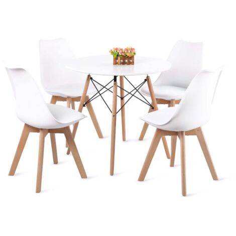 Eggree – Lot de 4 chaises scandinaves en bois massif – Coque en plastique avec coussins – Hauteur d'assise 44-47 cm – Finition mate facile à nettoyer
