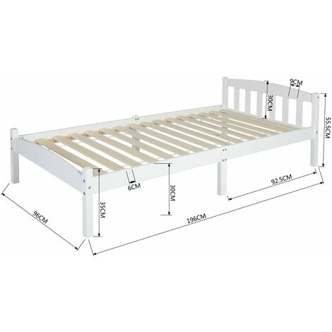 Structure de Lit Simple en Bois, Style Scandinave - 90x190 cm - Blanc