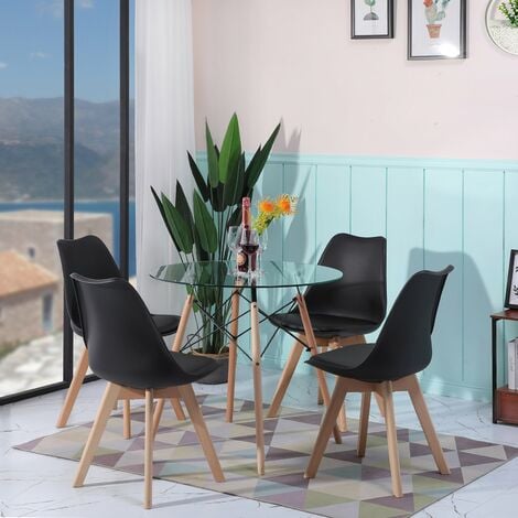Table ronde 120cm et chaises scandinaves noires Nora - Happy Garden