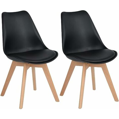 Eggree – Lot de 2 chaises de salle à manger scandinaves – Piètement en bois massif – Coque en plastique avec coussin – Confort optimal pour dîners