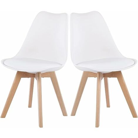 Eggree – Lot de 2 chaises de salle à manger scandinaves – Piètement en bois massif – Coque en plastique avec coussin – Confort optimal pour dîners