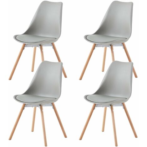 Lot de 4 Chaises de Salle à Manger en PP avec Pieds en Hêtre-Girs (1/4)