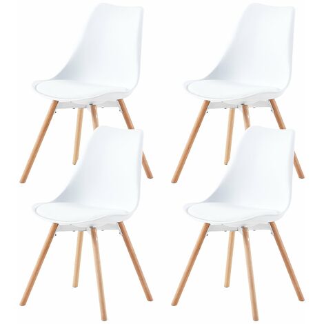 Lot de 4 Chaises de Salle Ă Manger en PP avec Pieds en HĂŞtre-Blanc (1/4)