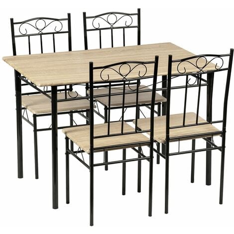 Ensemble table à manger 109x 69x 75 cm et 4 chaises-Hêtre clair et Noir-Style Industriel, pour Cuisine, Salle à Manger, Salon