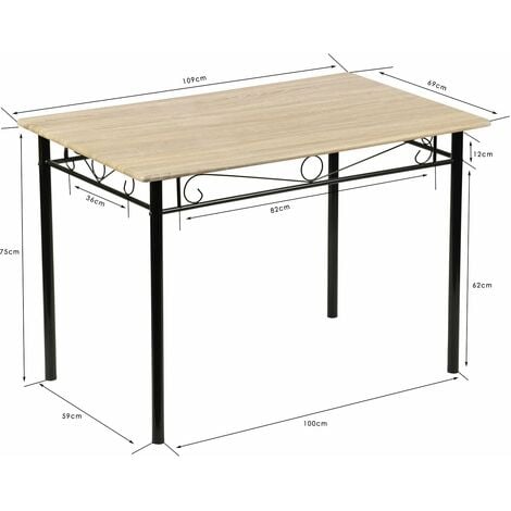 Ensemble table à manger 109x 69x 75 cm et 4 chaises-Hêtre clair et Noir-Style Industriel, pour Cuisine, Salle à Manger, Salon