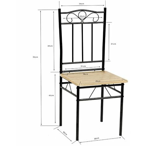 Ensemble table à manger 109x 69x 75 cm et 4 chaises-Hêtre clair et Noir-Style Industriel, pour Cuisine, Salle à Manger, Salon