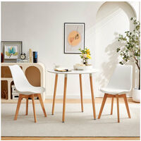 Table à manger ronde en bois MDF 80x80cm – Style scandinave – Pieds en orme – Capacité 50kg – Bureau peint blanc