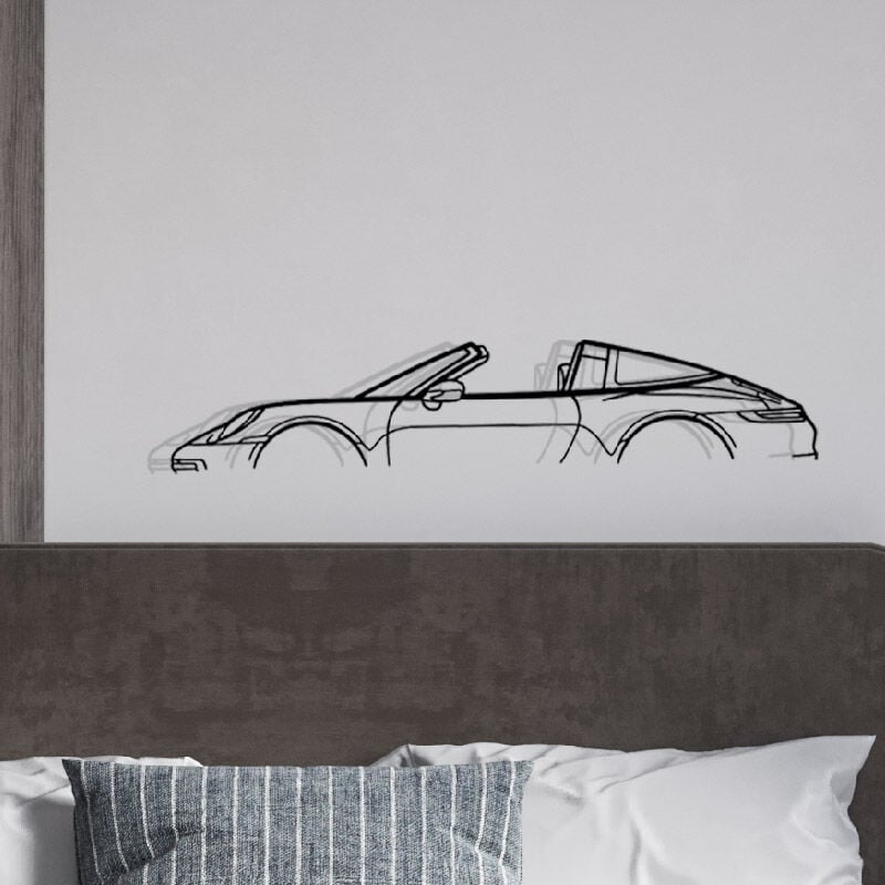 Wanddekoration aus Metall – 911 TARGA MOD 992 – Wanddekoration aus Metall –  Auto-Silhouette – 120 cm
