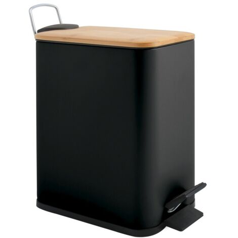 Papelera con pedal Acero y Bambú ERIK 5L Negro mate Spirella