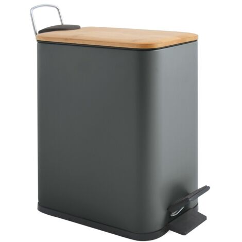 Papelera con pedal de acero y bambú ERIK 5L gris oscuro mate Spirella