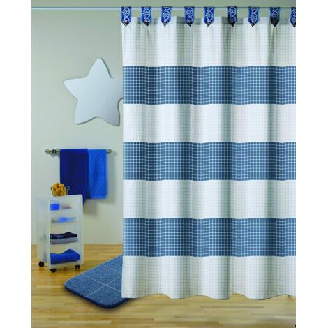 Cortina de ducha Poliéster180x200cm CALIDAD PREMIUM Azul - Anillas incluidas MSV (1/4)