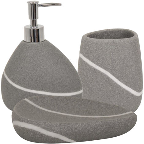 Set de 3 accesorios de baño Cerámica ZEN Gris MSV