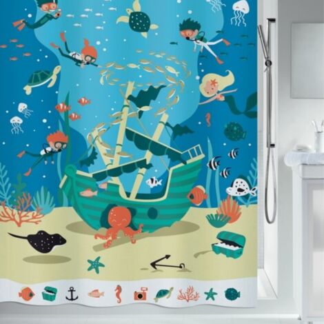 Cortina de ducha Poliéster PIRATAS 180x200cm Azul Spirella