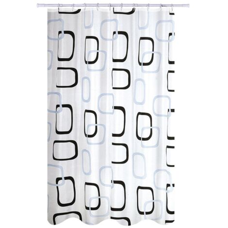 Cortina de ducha de poliéster 180x200 cm con motivos grises y blancos - Anillas incluidas MSV