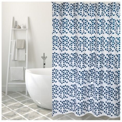 NADOR Cortina de Ducha de Poliéster 180x200cm CALIDAD PREMIUM Azul y Blanco - Anillas incluidas MSV