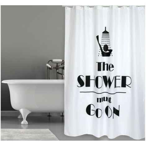 Cortina de ducha Poliéster DUCHA 180x200cm CALIDAD PRMEIUM Blanco y Negro - Anillas incluidas MSV
