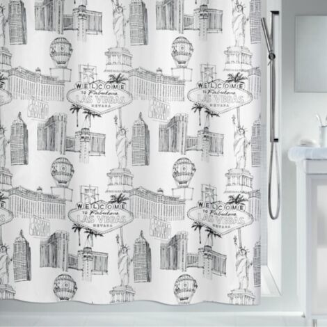 Cortina de ducha Poliéster VEGAS 180x200cm Blanco y Negro Spirella