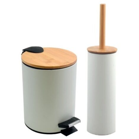 Papelera con pedal y escobilla 5L ADONIS Blanco Spirella (1/5)