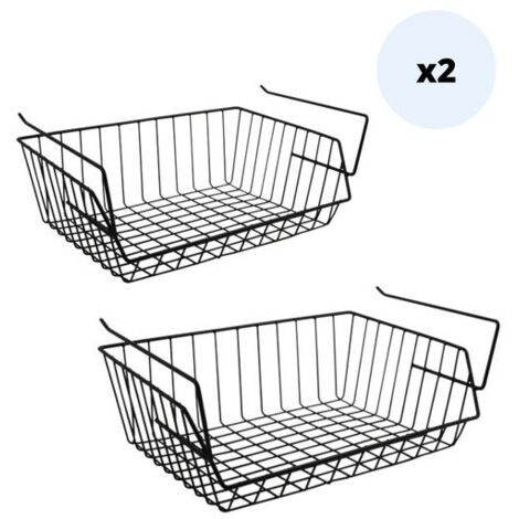 Juego de 2 cestas de almacenaje bajo estante 40x27x17,5cm en Acero Negro Mate MSV (1/2)