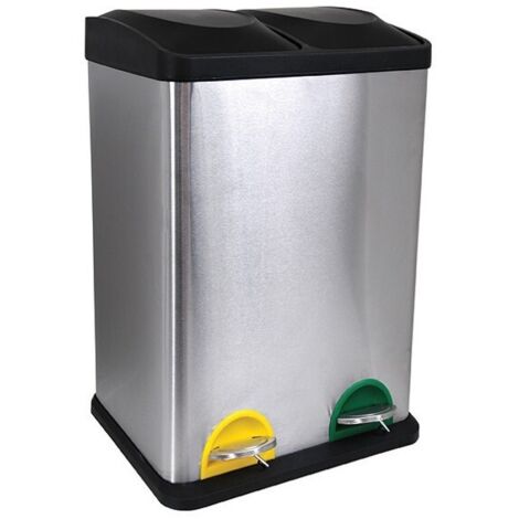 Papelera con pedal de acero inoxidable con clasificación selectiva 2x20L Metalizado MSV