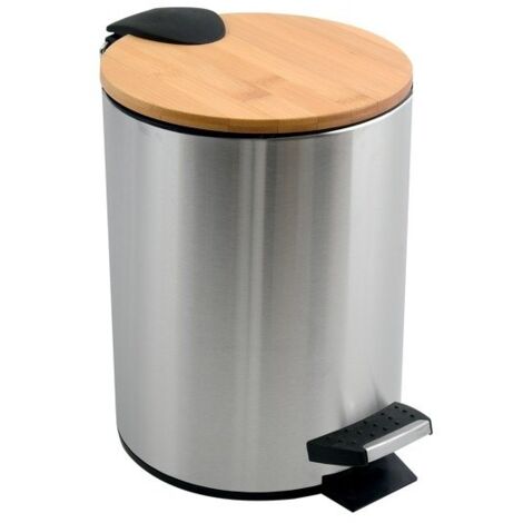 Papelera con pedal Acero y Bambú ADONIS 5L Metalizado Spirella