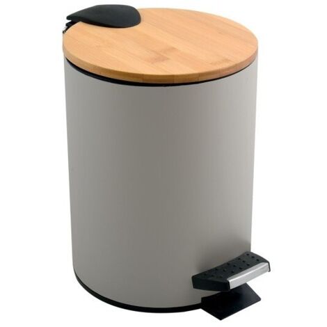 Papelera con pedal Acero y Bambú ADONIS 5L Gris topo mate Spirella