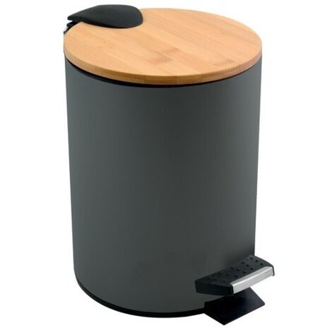 Papelera con pedal Acero y Bambú ADONIS 3L Gris Antracita Mate Spirella