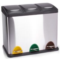 Papelera con pedal acero inoxidable clasificación selectiva 3 papeleras 8Lx3 MSV