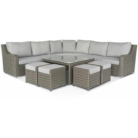 Sabine | Large Corner Sofa, Square Coffee Table with 4 Stools in Grey by Home Junction - Grey