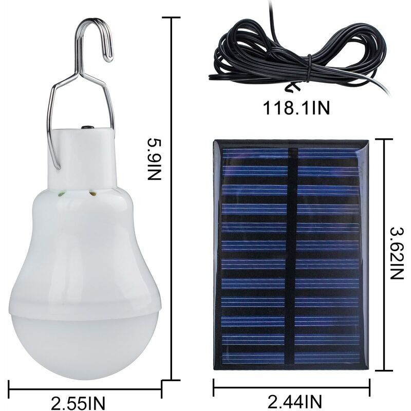 Lampe ampoule à énergie solaire LED USB ou lanterne de charge solaire avec  crochet Portable pour camping jardin d'urgence randonnée poulailler 5W  600mAh