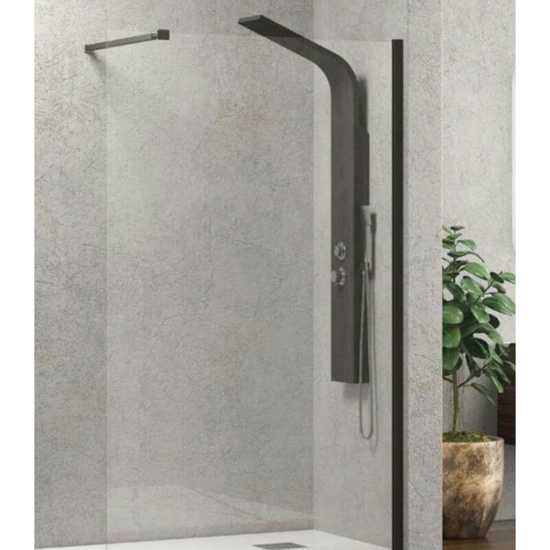 Doccia Walk-In 120 cm nero opaco con vetro trasparente H 200 cm