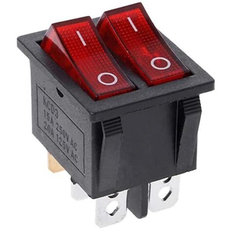 Heschen Kippschalter DPST – 2 Stück, 6 Anschlüsse, 16A/250V, Mit Roter Leuchte, Ein/Aus/Ein