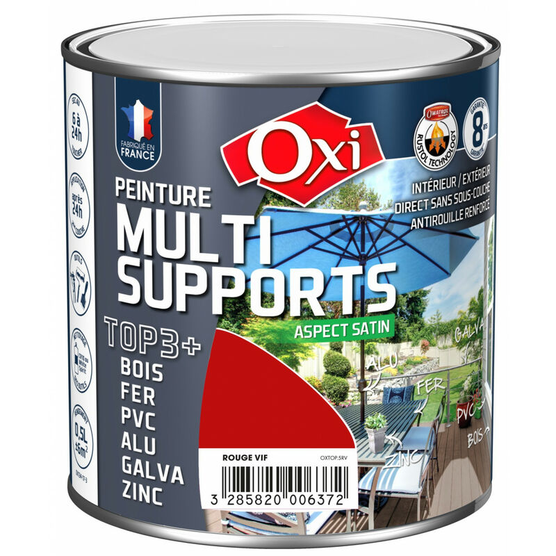 PEINTURE MULTI-SUPPORTS TOP3 ROUGE VIF RAL 3020 SATIN 0.5L