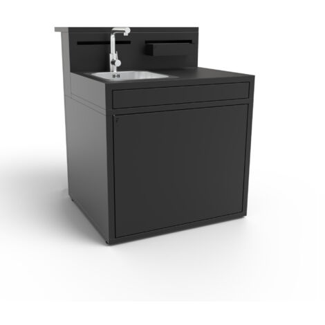 Forge Adour – Meuble support évier noir avec bar – Inox – Dimensions L 900 x P 972 x H 1125 mm – 4 pieds réglables pour stabilité
