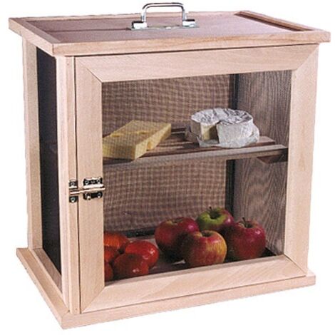 Garde-manger 2 étagères en hêtre 44x30x40cm – Toile moustiquaire en acier galvanisé – Poignée de transport et fermeture verrou – Masy