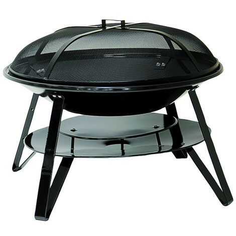 Brasero d'extérieur 70 cm – Acier émaillé – Fonctionne au bois et charbon – Dimensions 83,5 x 83,5 x 56,3 cm – Grille de protection incluse – Somagic