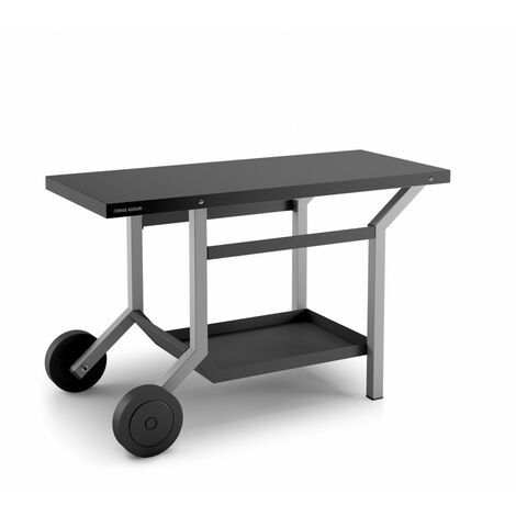 Forge Adour – Table roulante acier noir et gris clair 119,1x64,8x76cm – 2 plateaux – 2 grandes roues pour déplacement facile – Compatible planchas 45 à 80cm (1/3)