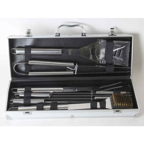 Valisette 8 accessoires barbecue – Pince, spatule, fourchette, brosse, 4 brochettes – Ensemble complet pour cuisson précise – Somagic